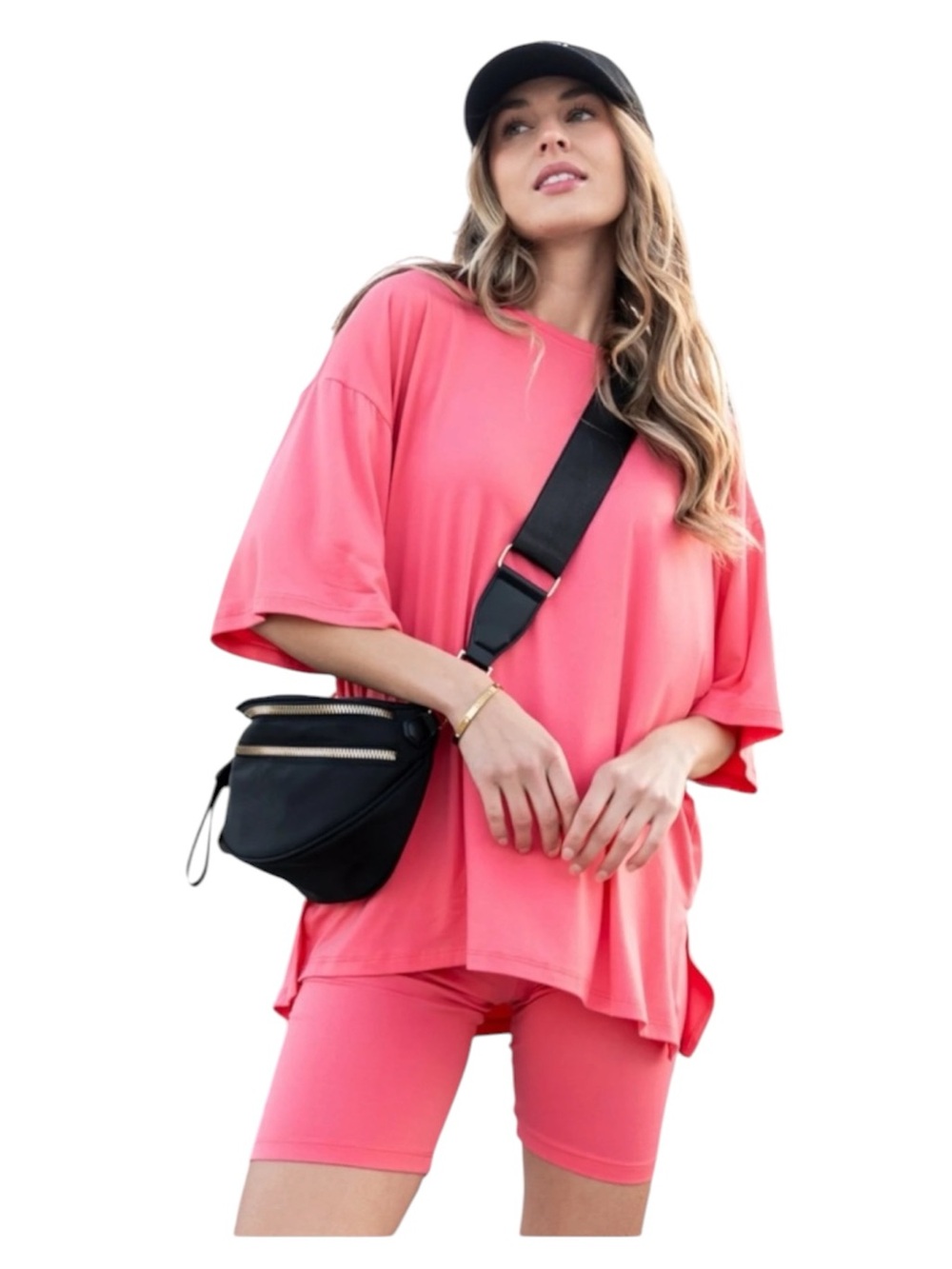 Holley Girl Sloane Biker Set in Coral XL Very Oversized T-Shirt and Bike Shorts